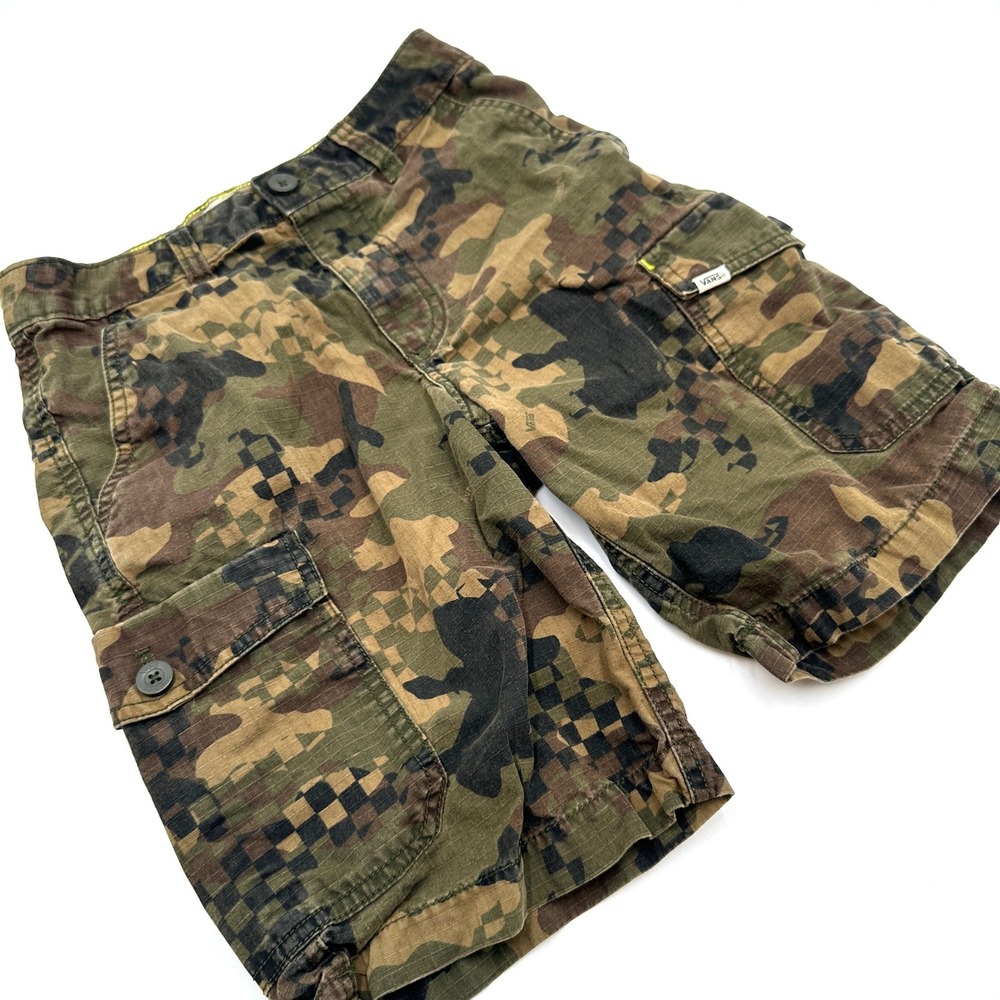 Vans Cargo Shorts Kids 12 Camo Green Excellent Ripstop Checkerboard Skate